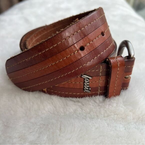 Men’s Fossil Brown Leather Belt Sz L 42.5” - Picture 5 of 13